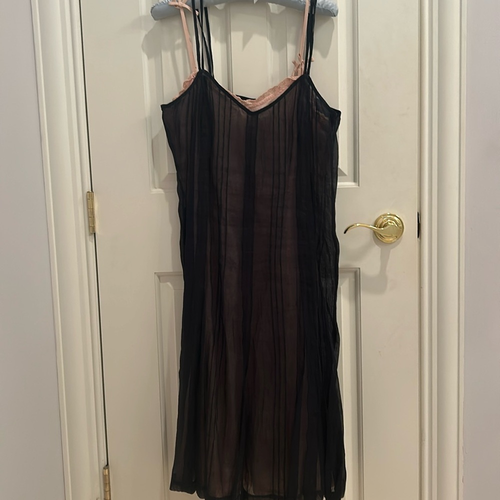 Anthropology 100% cotton black dress with peach slip